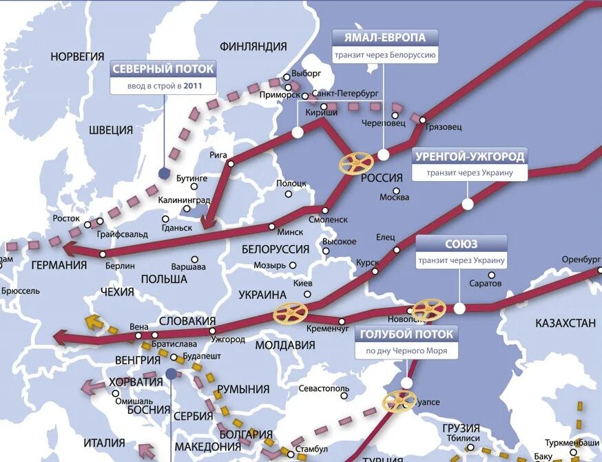 Карта газопроводов России в Европу. ГАЗ через Северный поток в 2022 году. Газопроводы из России в Европу. Система газопроводов из России в Европу.