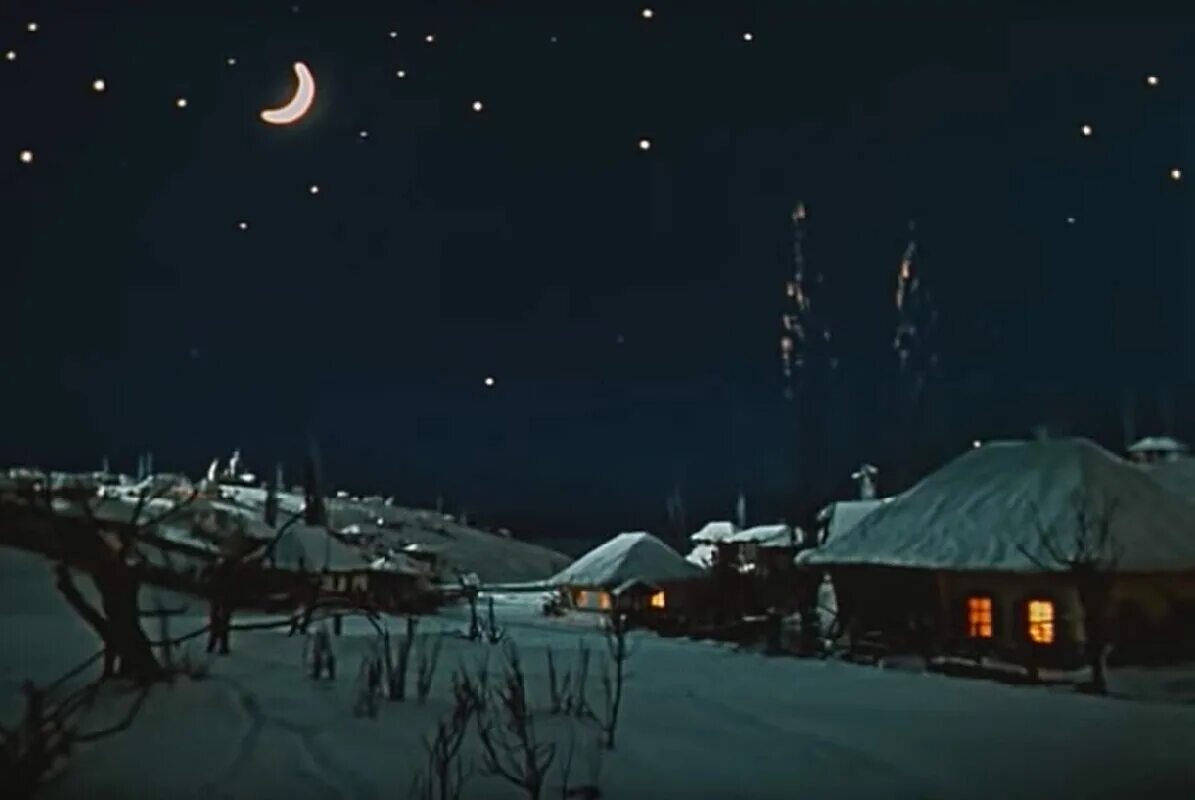 Ночь на хуторе близ Диканьки. Хата зимой ночью.