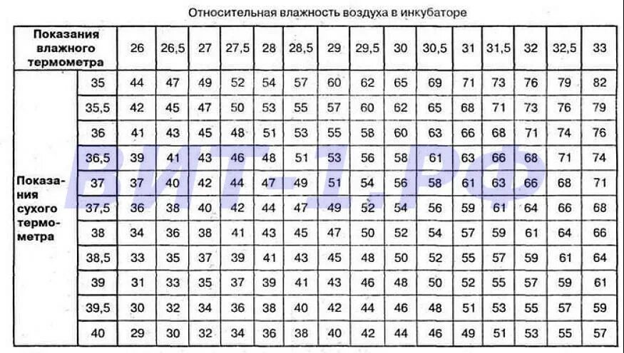 Таблица определения влажности в инкубаторе. Таблица психрометра для инкубатора. Таблица для определения влажности воздуха в инкубаторе. Таблица определения влажности по двум термометрам. Регулировать влажность