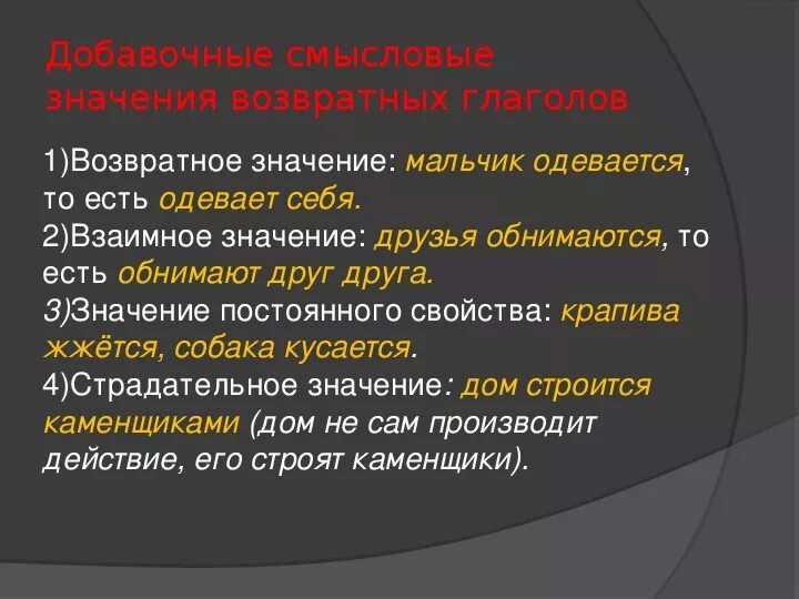 Возвратные глаголы в русском языке 6 класс правило. Возвратные глаголы 4 класс таблица памятка. Значения возвратных глаголов. Возвратный вид глагола. Возвратные глаголы обычно являются