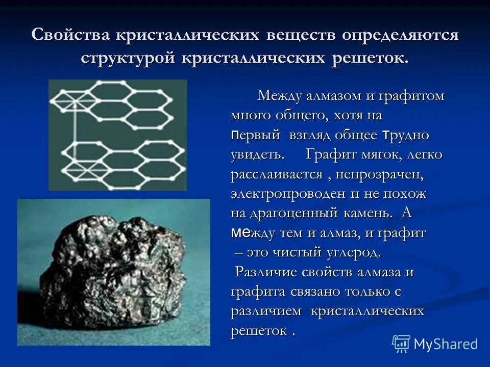 Тип вещества графита. Кристаллы веществ. структура графита. аморфные и кристаллические вещества. свойство кристаллов вещества.
