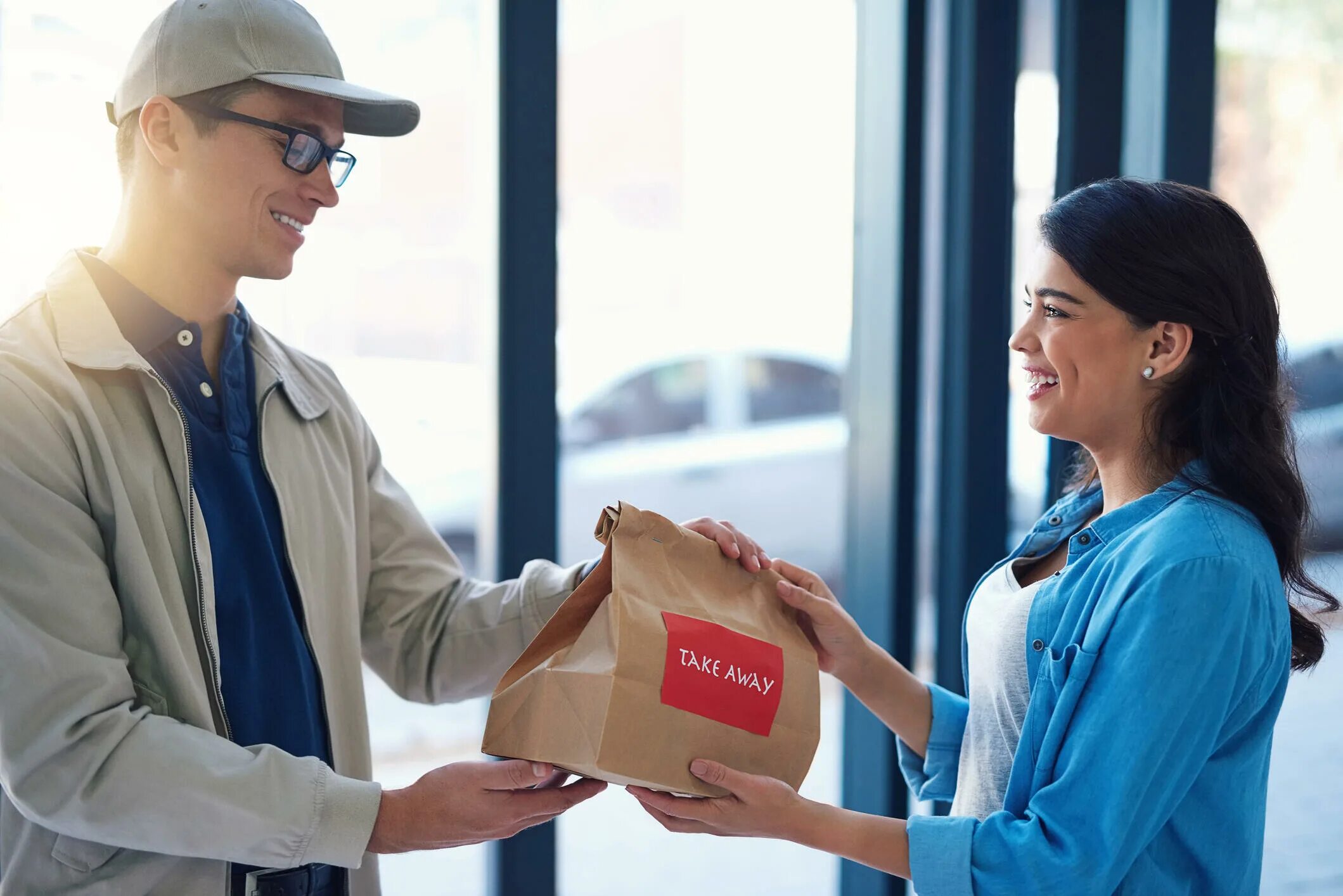 Delivery detail. Delivery picture. Food delivery man. Food delivery 50%.