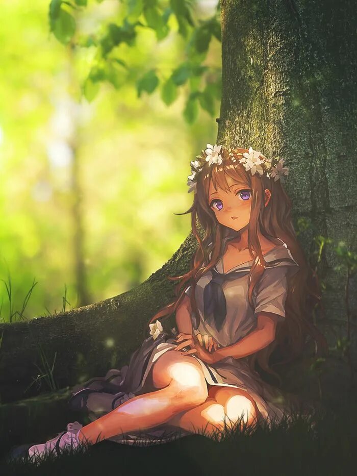 Осенние арты. Тян в лесу. Лесная фея реми-чан. Тян в лесу. Тян под деревом.