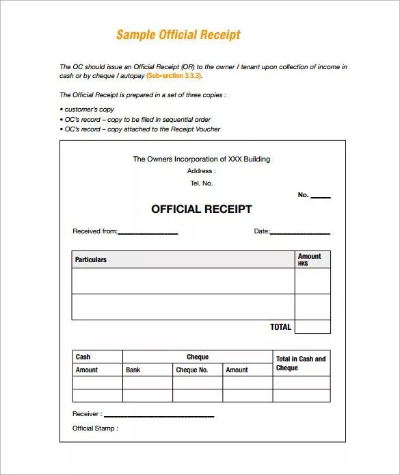 Receipt Sample. Receipt example. Official Receipt. Receipt Receipt of the form of the Exchange Office. Issue documents