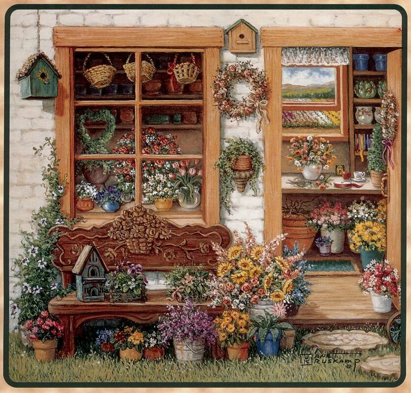 Вышивка Дачная тележка. Алмазная мозаика бумажный дом. Paintings Flower shop.