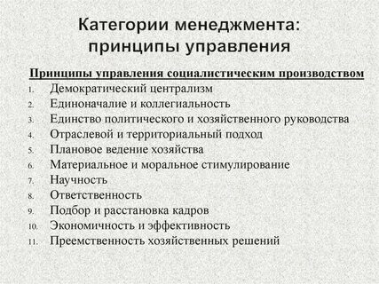 Виды категорий менеджмента