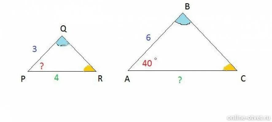 Треугольник PQR подобен треугольнику ABC PQ 3 см PR 4см. В подобных треугольниках углы равны. Треугольник PQR. Соответственные углы в треугольнике.