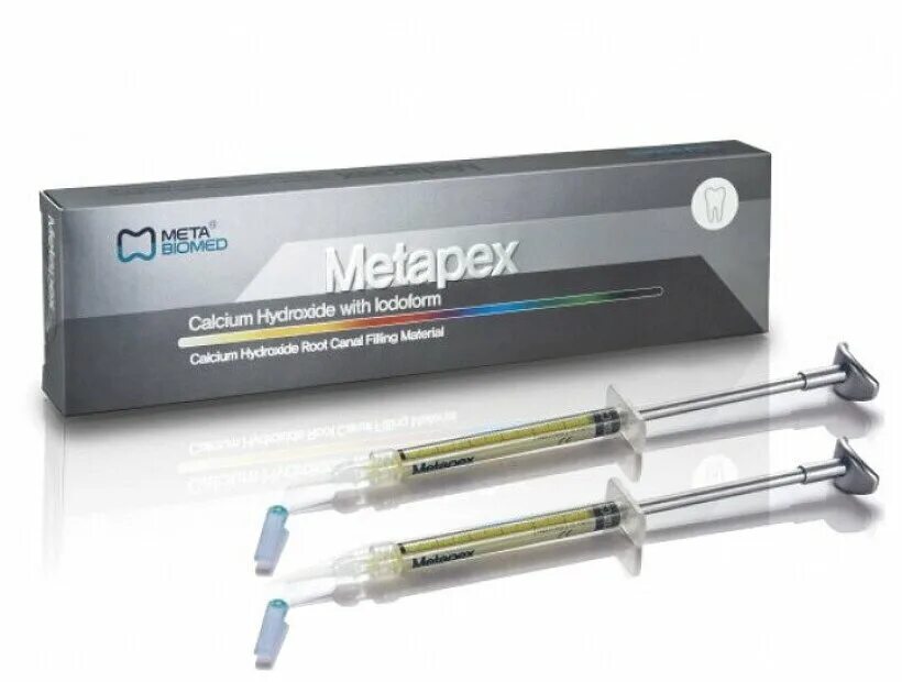 Метапекс 2 шпр 2 2.2г+20канюль Metapex МЕТА. Metapex (Метапекс) - (2шпр.х 2.2 гр.) - гидроксид кальция с йодоформом, meta Biomed. Метапаста МЕТА Биомед. Метапекс и Метапаста.