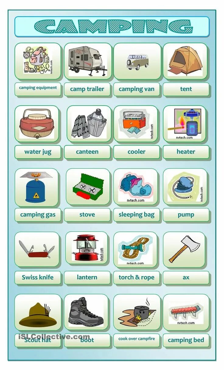 Camping vocabulary. Camping Vocabulary for Kids. Camping Equipment Worksheets. Camping карточки. Camping Holiday Vocabulary.