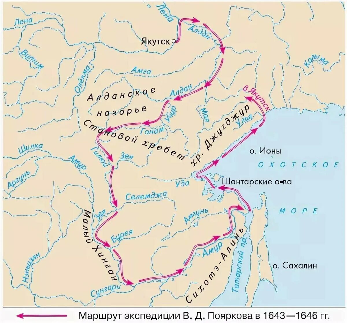 Маршрут путешествия Василия Пояркова.