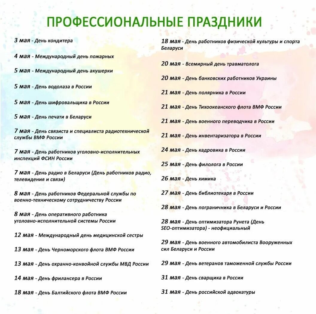 Названия праздников в мае в россии. Професиональные праздники в Росс. Список праздников. Профессеональные праздники Росси. Календарь профессиональных пра.