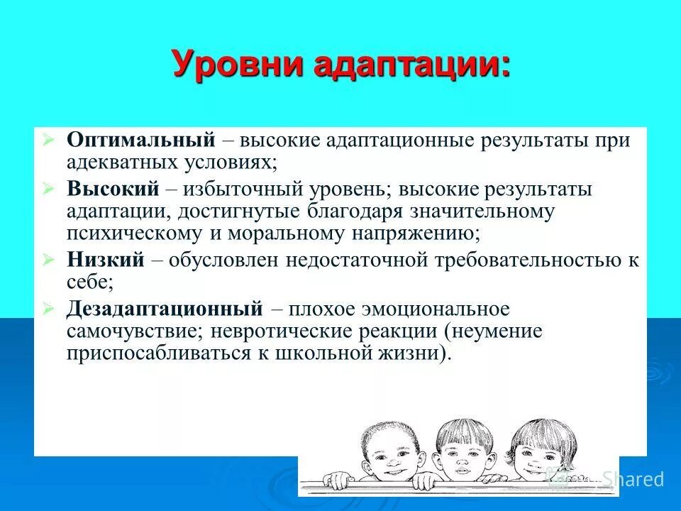 Три уровня адаптации. Уровни адаптации высокий средний низкий. высокая адаптация. возрастные особенности адаптации.