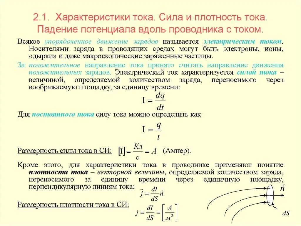 Электрический ток сила и плотность постоянного тока