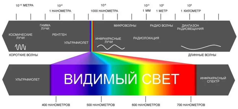 Длина волны излучения единица измерения. Диапазон длин волн видимого света. Диапазон видимого человеком спектра излучения. Видимая часть спектра электромагнитного излучения. Диапазон длин волн видимого излучения.