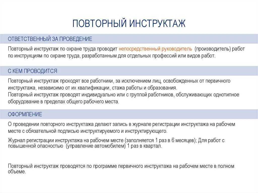 Срок проведения повторного инструктажа по охране. Содержание повторного инструктажа по охране труда. Повторный инструктаж содержание инструктажа. Повторный инструктаж по охране труда периодичность. Порядок проведения повторного инструктажа по охране труда.