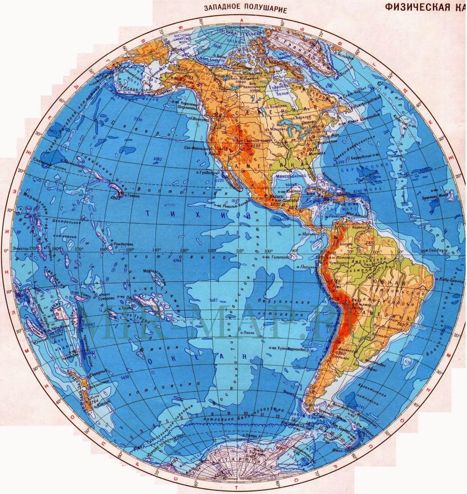 Океан расположенный в восточном полушарии. Физическая карта Западного полушария. Карта полушарий Западное полушарие. Карта Западного полушария земли.