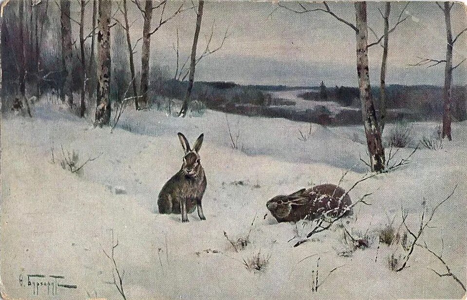 Заяц зимой. Заяц в искусстве. Холст зима заяц. Кролик в искусстве. Заяц живопись.