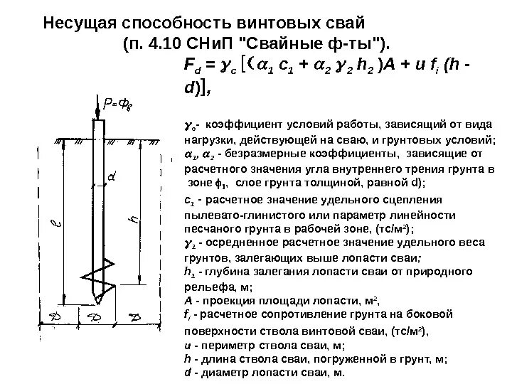 Какую нагрузку выдерживает свая. Расчетная схема к определению несущей способности сваи. : несущая способность сваи-стойки по грунту. расчет винтовой сваи по несущей способности. свая винтовая 219 несущая способность.