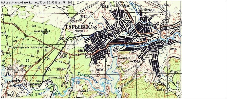 Где находится город гурьевск. Карта гурьевского района топографическая.