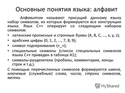Основные понятия языка