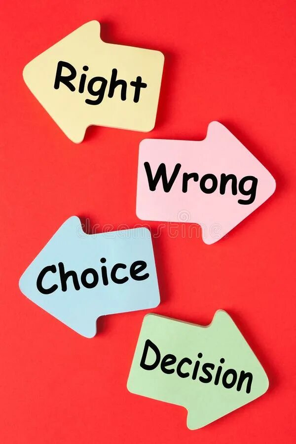 Incorrect choice. Rightly wrongly. Wrong way choice. Wrong choice