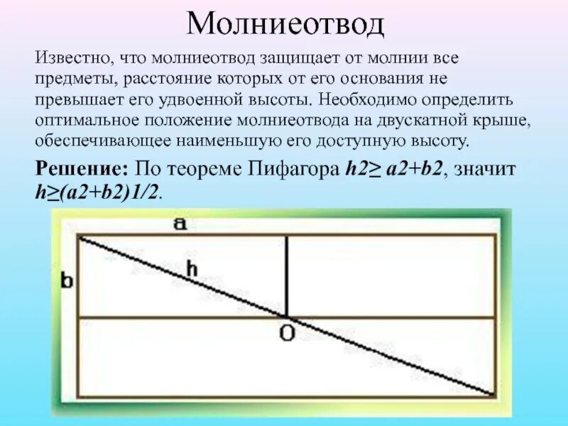 Молниеотвод физика. Задача о молниеотводе теорема Пифагора. Теорема Пифагора в физике молниеотвод. Молниеотвод Пифагор. Применение теоремы Пифагора молниеотвод.