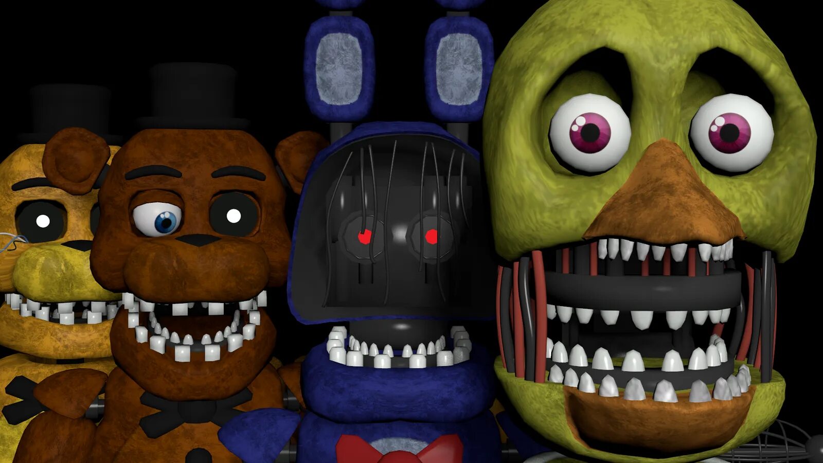Аниматроники 3d. Fnaf 2 withered animatronics. fnaf 2 олд аниматроники. олд фредди sfm. фнаф 2 олд аниматроники голден сфм.