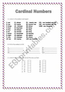 Match the cardinal numbers to the