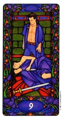 9 Мечей Таро арт нуво. 9 Of Swords Таро колода. Девятка пентаклей nouveau Tarot. Девятка пентаклей арт нуво. 10 пентаклей смерть и 4 мечей