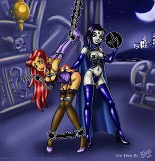 Raven and Starfire Yuri Bondage Female Only Femdom Tits Gag.
