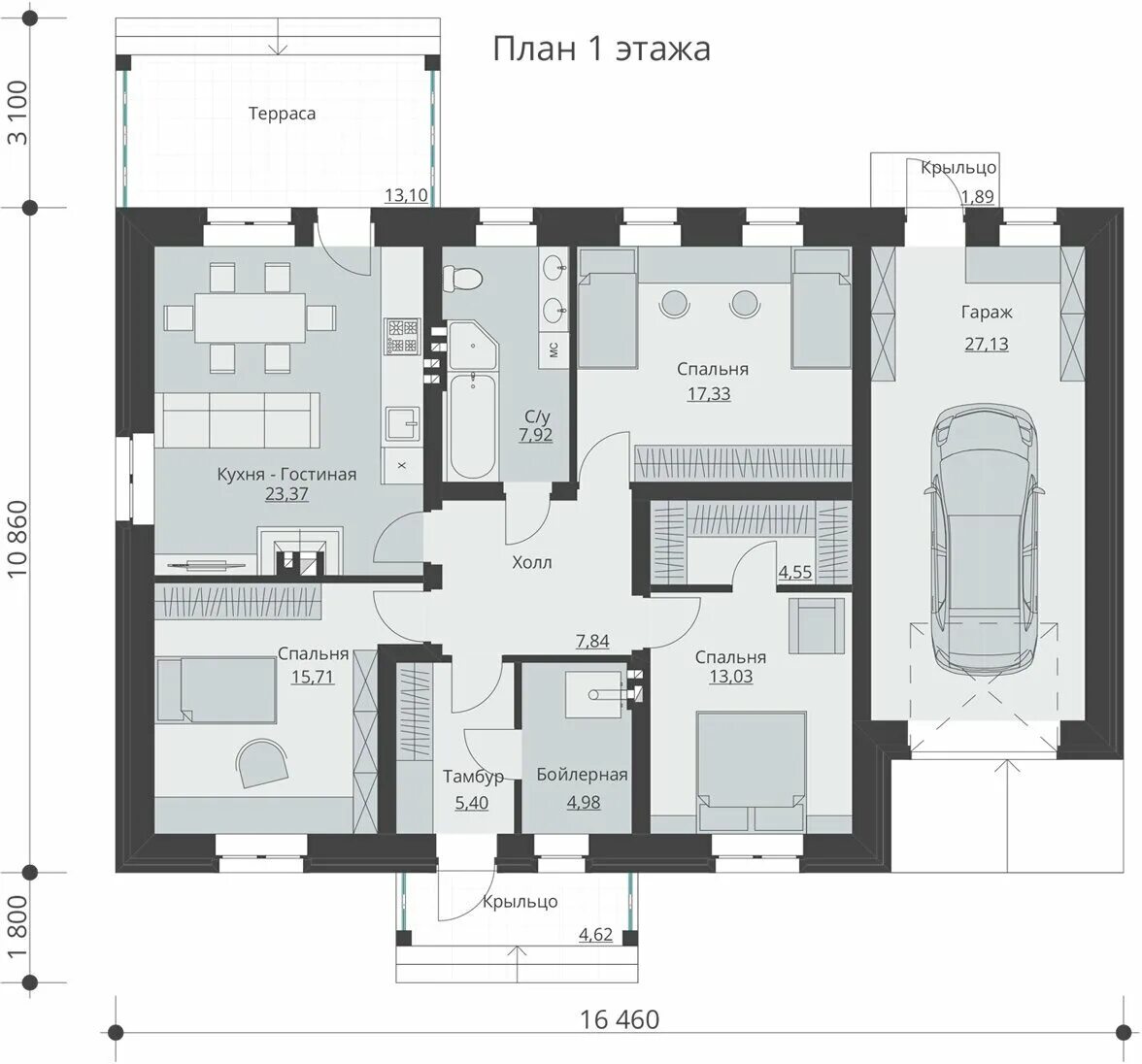 Проект дома с кухней гостиной и террасой. Одноэтажный дом 100м2 с 3 спальнями и с гаражом. Одноэтажный дом с гаражом проект 3 спальни. Планировка дома 110 кв м одноэтажный с 3 спальнями и сауной. План дома 120 кв.м одноэтажный с тремя спальнями и гаражом.