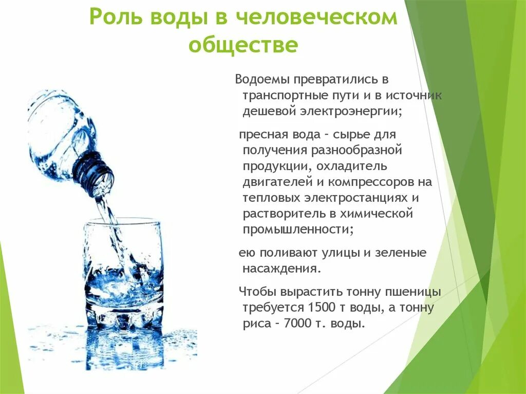 Использование воды свойства воды. Роль воды. Роль воды в жизни человека. Вода и ее роль в природе. Значение сообщества пресных вод для человека.