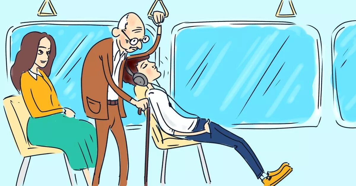 уступить бабушке место в автобусе. уступи место. уступить место в транспорте. правила поведения в транспорте. уступайте место старшим.