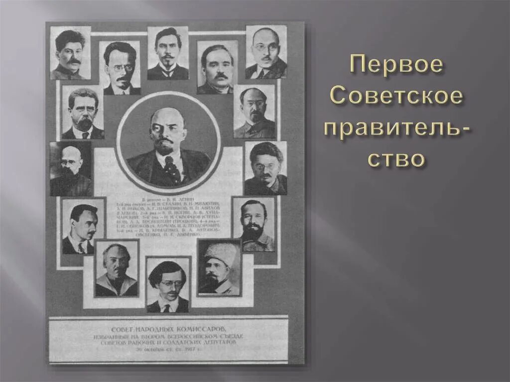 Первая глава советского правительства. Первое советское правительство в 1917. Первое правительство Большевиков в 1917. Первый состав СНК 1917. Первое советское правительство СНК состав.