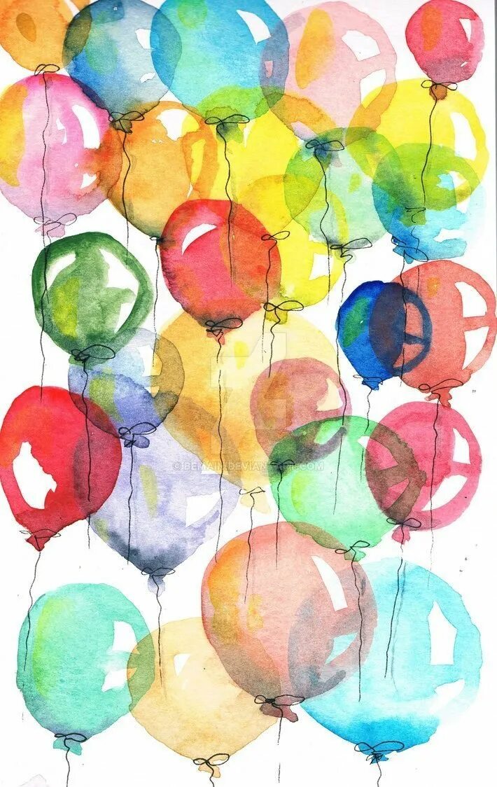 Шаров акварель. Шарики акварель. С днём рождения рисунок акварелью. Воздушный шарик. Разноцветные воздушные шары.