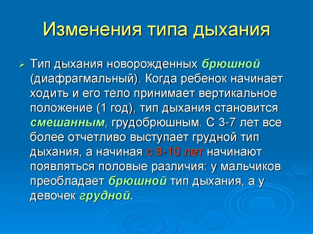 Дыхание 5 групп. Изменение типа дыхания. Изменение с возрастом типа дыхания. Измененные типы дыхания у детей. Виды дыхания и различия.