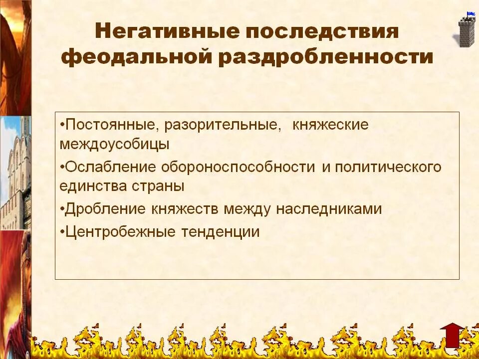 Положительные и отрицательные причины раздробленности руси. Последствия феодальной раздробленности. Негативные последствия феодальной раздробленности. Дробление княжеств между наследниками. Последствия политической раздробленности на Руси.