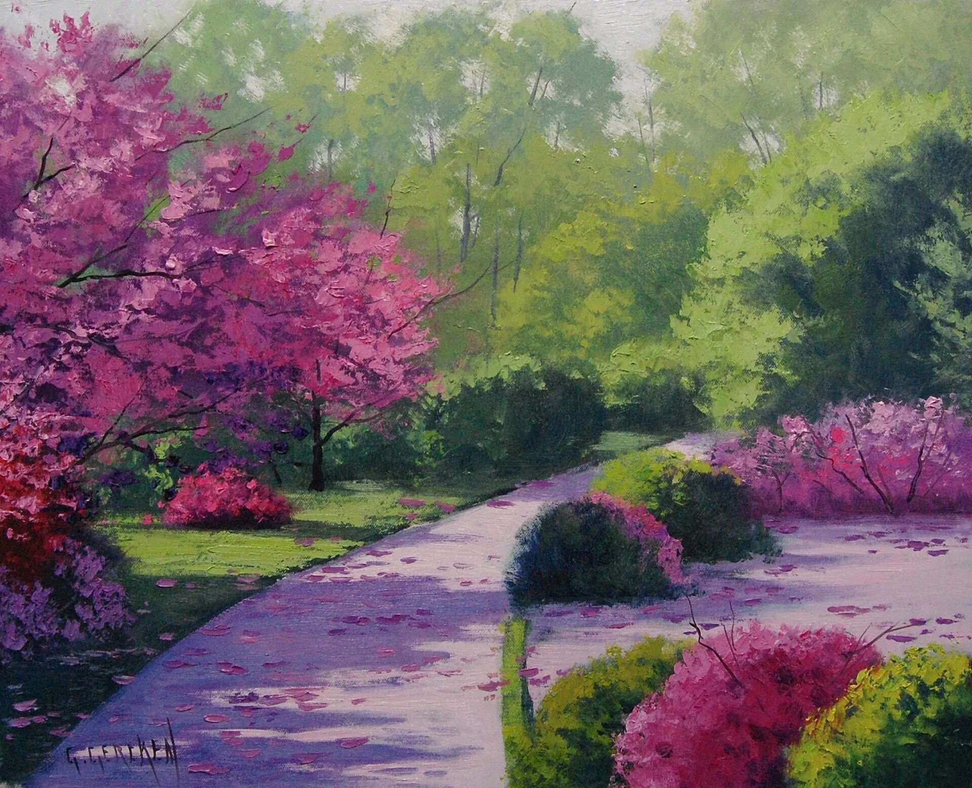 Обои картины. Австралийский художник Грэм Геркен розовые деревья. Грэм Геркен картины высокое разрешение. Весенний пейзаж. Весенний пейзаж красками.