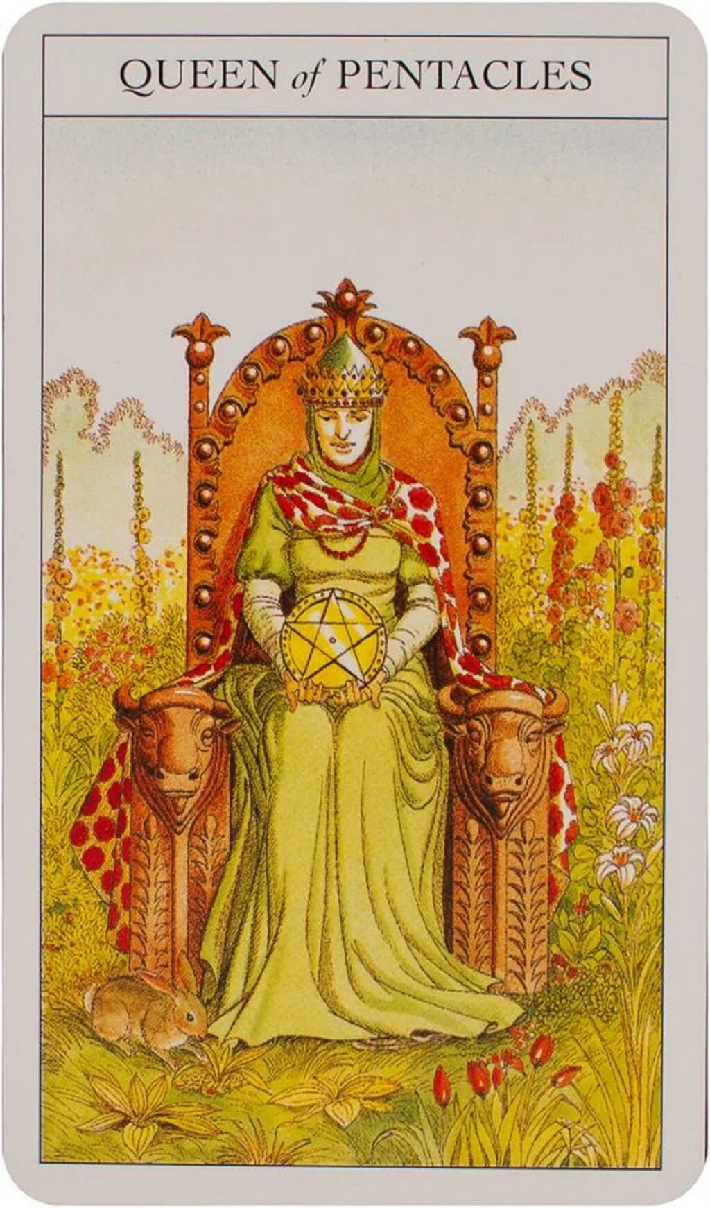 Королева пентаклей таро в любви. Карта Таро Queen of Pentacles. Карта Таро Королева пентаклей. Queen of Pentacles Таро. Карта Таро Уэйта Королева пентаклей.