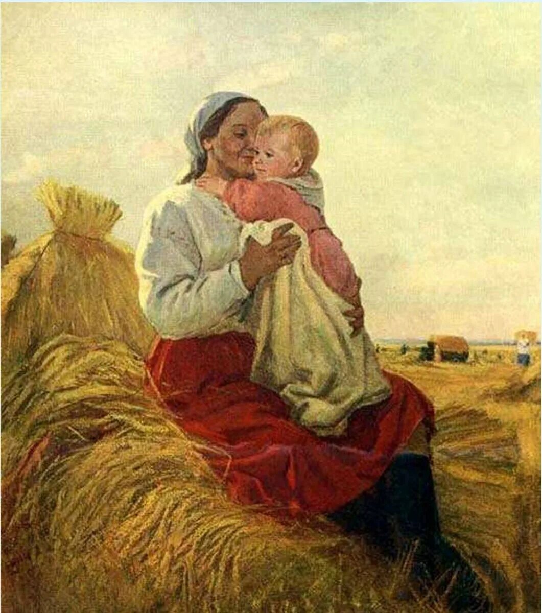 Русская мама в красном. Ф.С. Шурпин. В поле. 1949. Ф.С. Шурпин. Материнство в поле. "Мать и дитя", Жук, 1906.