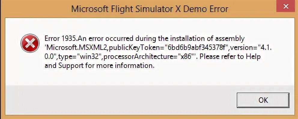 Ошибка 1935. Error 1935. ошибка при установке сборки microsoft msxml2 publickeytoken 6bd6b9abf345378f.