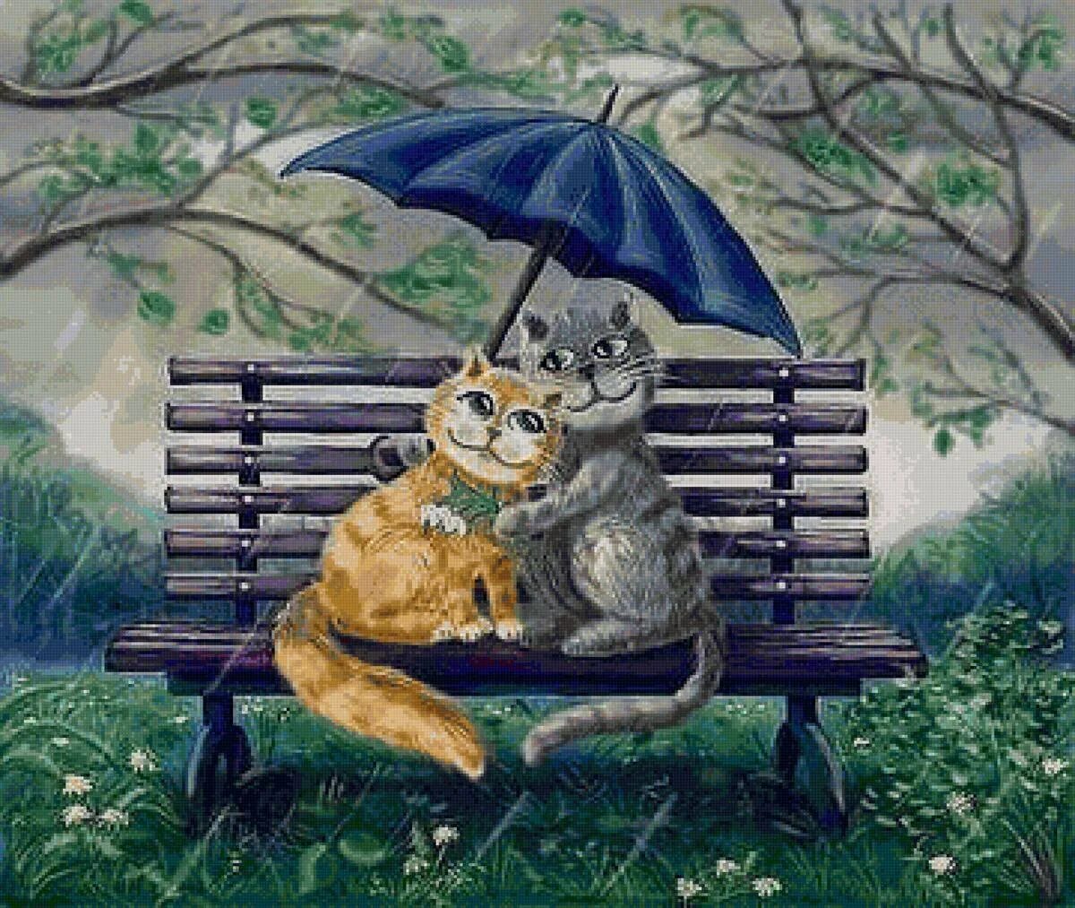 Доброго утра в любую погоду картинки. Котик под зонтиком. На скамейке под зонтом. Животные под зонтиком. Кошка на скамейке.
