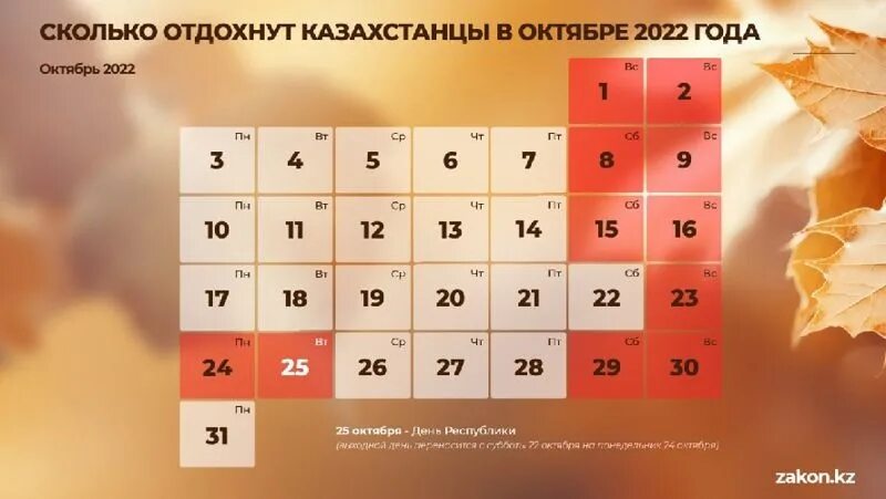 Как будут отдыхать казахстанцы. Праздники в октябре 2022. Праздничные дни в октябре 2022 в Казахстане. Сколько дней в октябре. Рабочие дни в октябре.