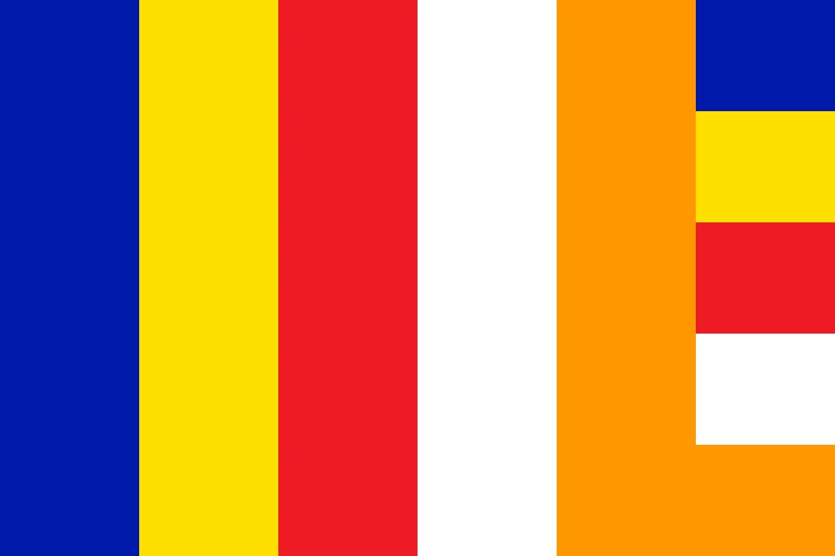Флаг синий оранжевый желтый. Всемирное братство буддистов флаг. Флаг буддизма. Красный синий желтый.