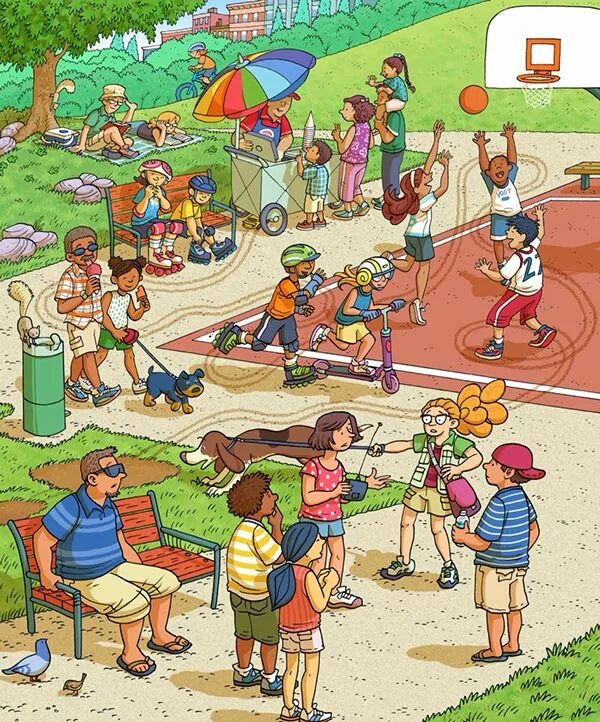 Сюжетные картины про школу. Картинка ло я описания. Картинки для описания. Виммельбух люди. Street scene с именами.