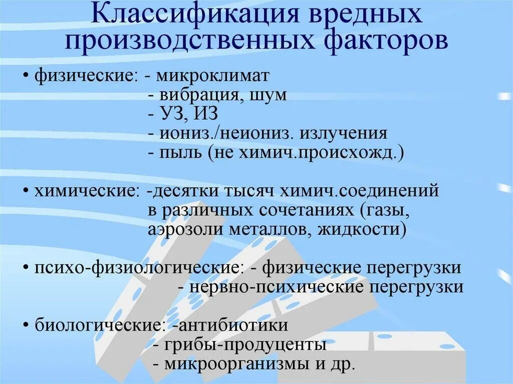 Вредные производственные факторы классификация. Производственные вредности классификация. Классификация опасных и вредных факторов