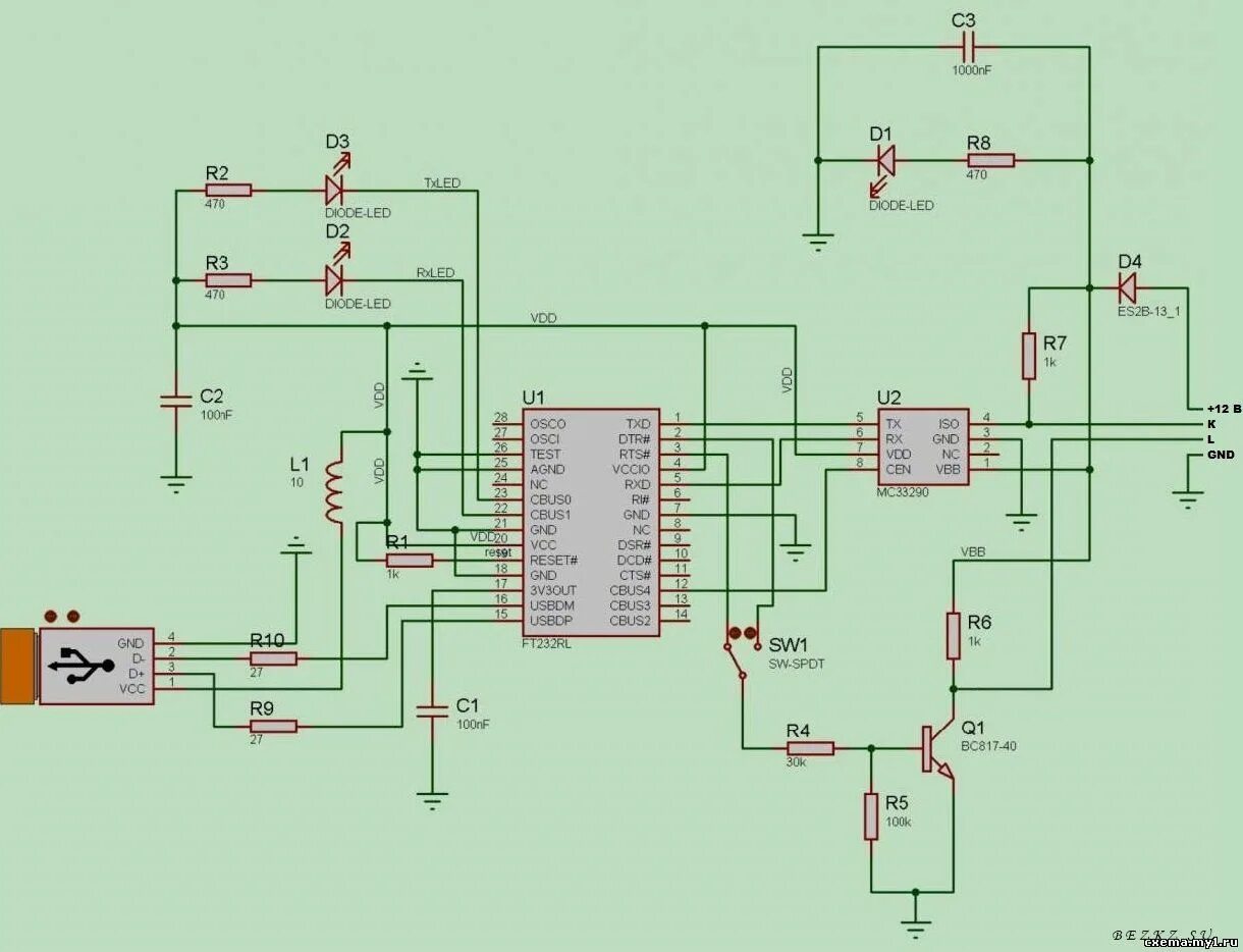 18 f lm. Ft232rl k-line адаптер. Obd2 k-line адаптер схема. Схема elm327 k line. USB obd2 схема.