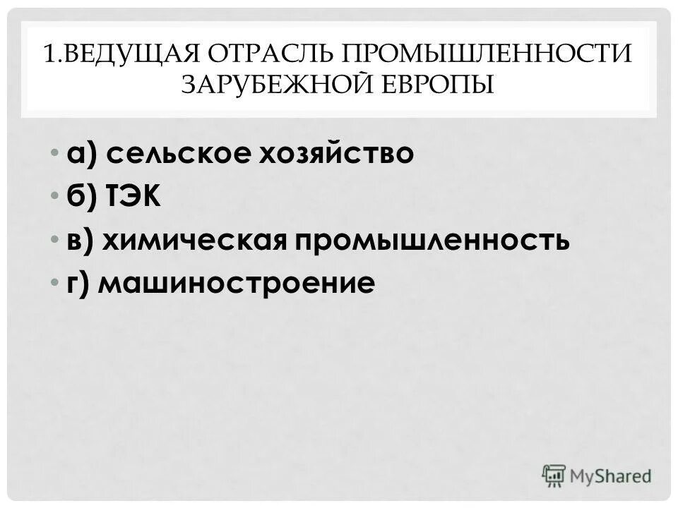 Ведущая промышленность европы