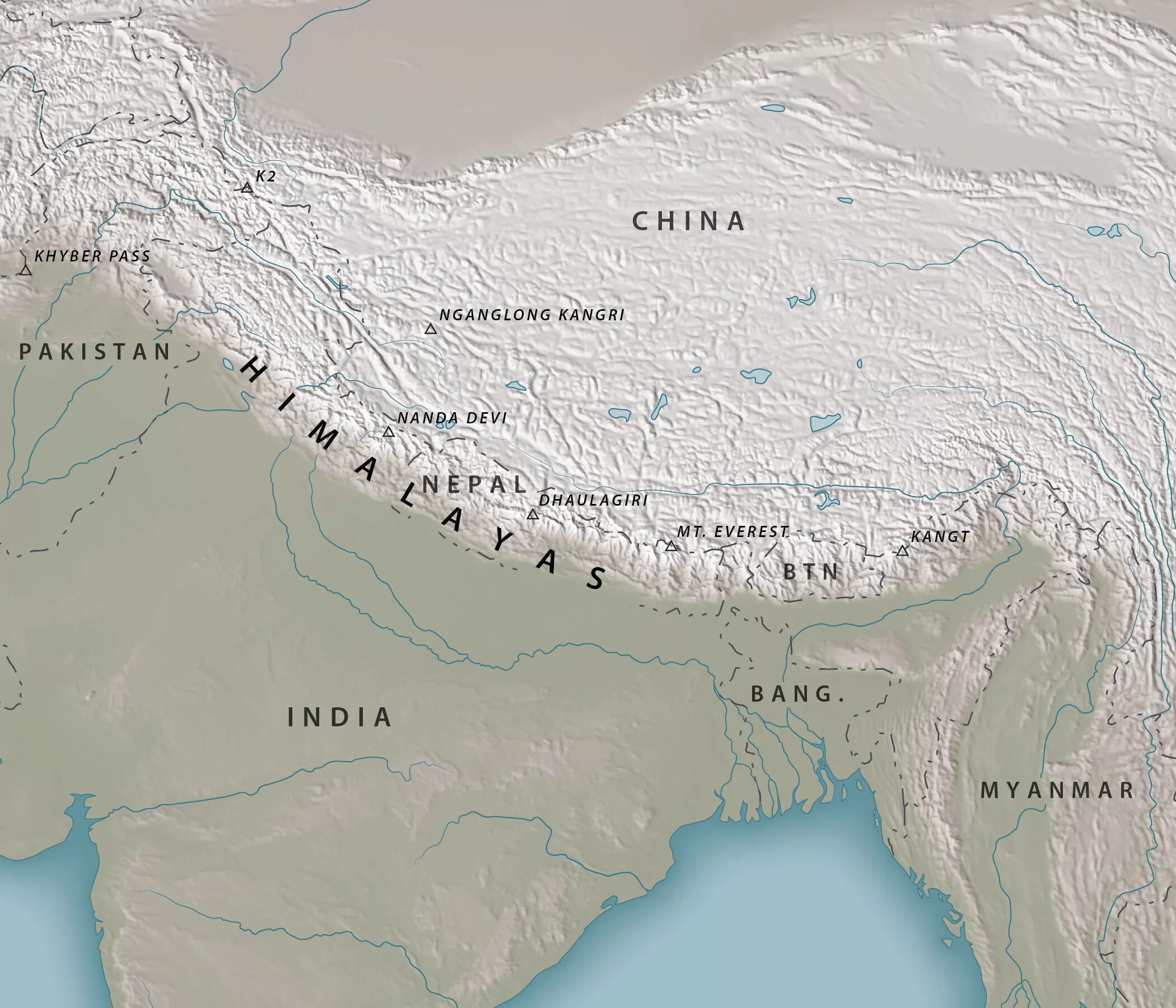 Показать на карте гималаи. Горы Гималаи на карте. Расположение гор Гималаи. Гора Эверест на карте.