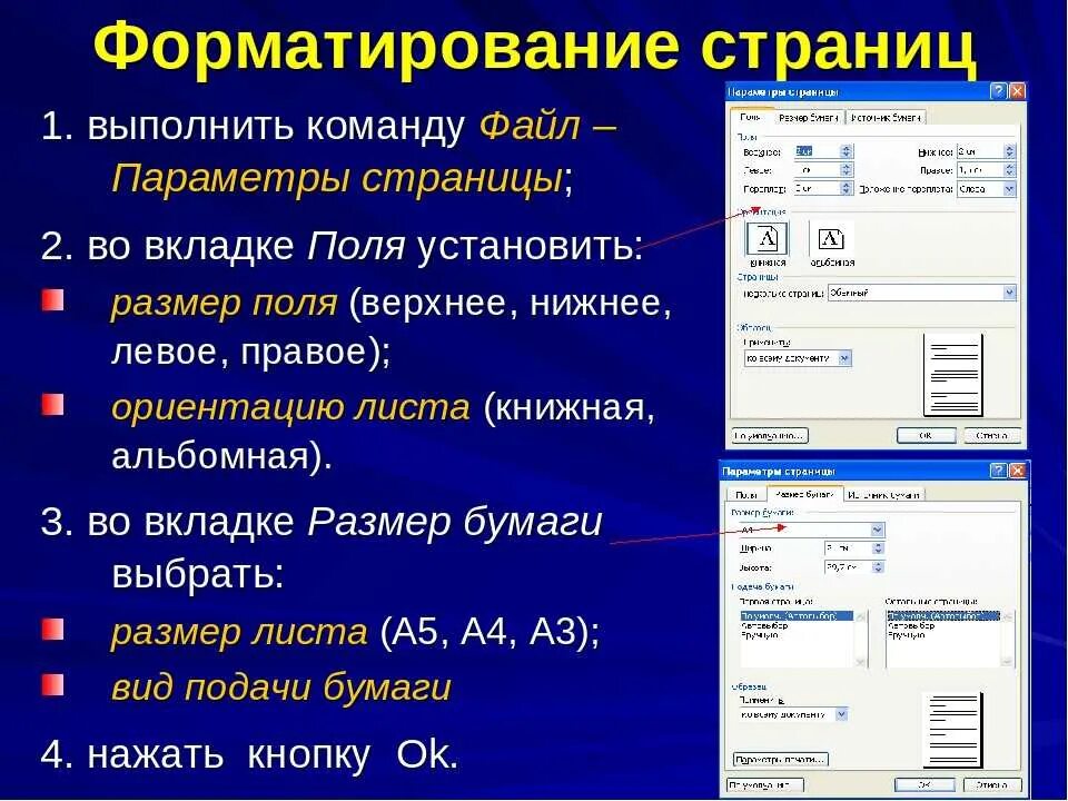 Форматирование страницы. Параметры форматирования страниц. Форматирование страницы в Ворде. Параметры форматирования страниц в Word. Операции выполняемые при форматировании текста